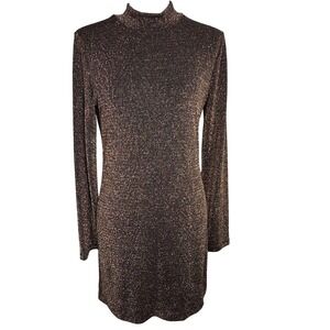 GIANNI BINI Womens XL Shiny Metallic Glitter Long Sleeve Mock Neck Bodycon Dress